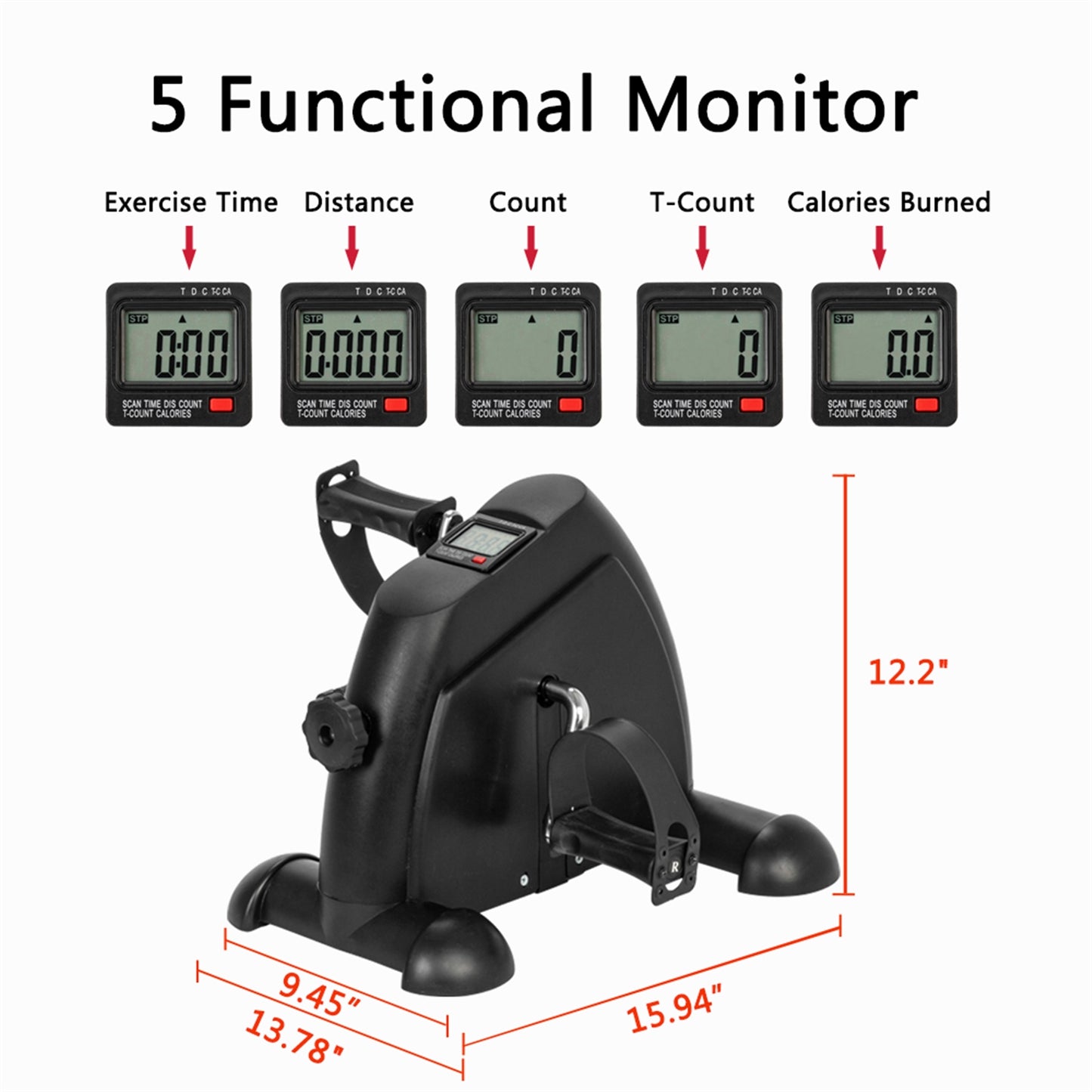 Pedal Exerciser Under Desk Bike Mini Exercise Bike for Leg and Arm Cycling Exercise Portable Peddler with LCD Display