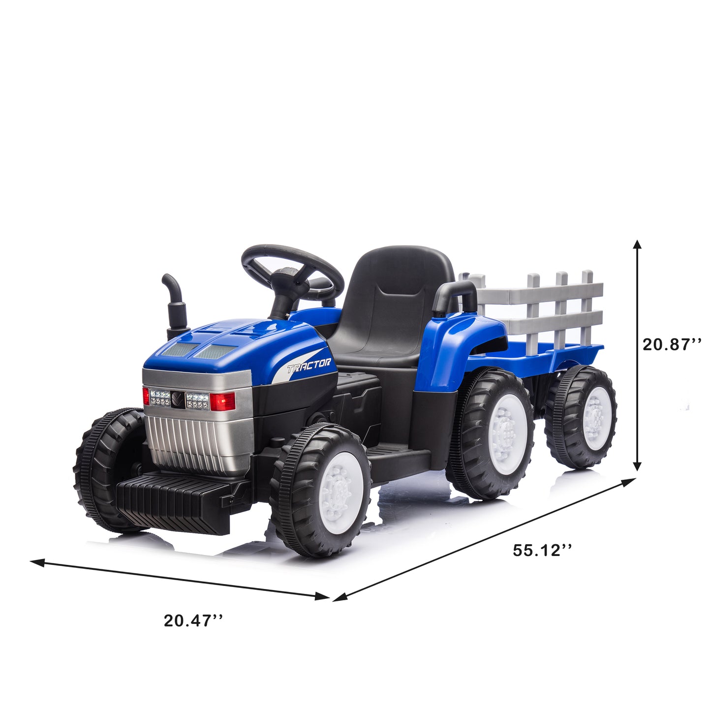 12V7AH Battery-Powered Toy Tractor with Trailer, Remote Control, Kids' Electric Excavator Vehicles with 2x35W Dual Motor, Treaded Tires, LED Lights, USB, Music, - Gifts for Boy, Girl