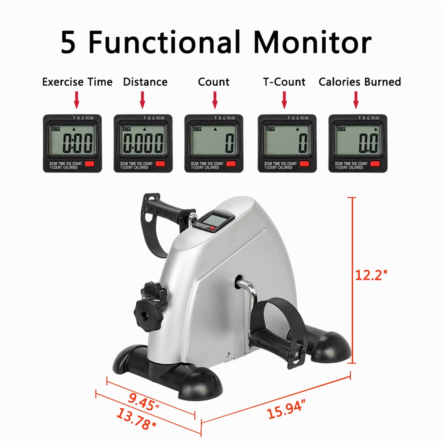 Pedal Exerciser Under Desk Bike Mini Exercise Bike for Leg and Arm Cycling Exercise Portable Peddler with LCD Display