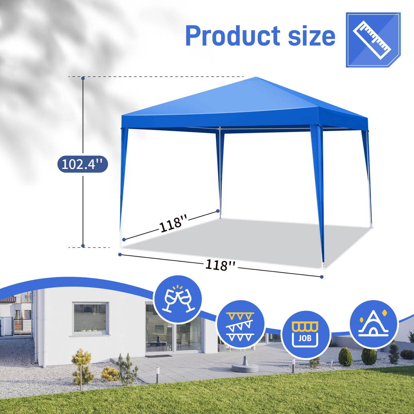 Garden Vida Pop Up Gazebo 3x3m Chapiteau de fête Chapiteau de jardin extérieur étanche avec sac de transport, Bleu