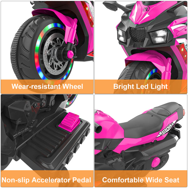 12V Electric Motorcycle for Kids, Powered Toy Motorcycle, Child Motorcycle Ride On with Light Wheels and Bluetooth Music Red (No shipping on weekends)