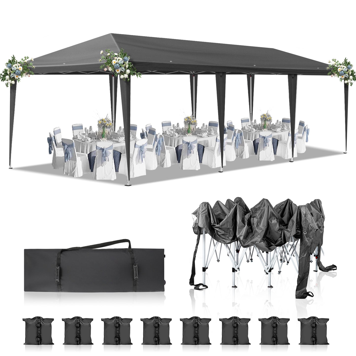 10x30ft Outdoor Pop Up Canopy, Portable Instant Canopy Tent for Outdoor Events Party Wedding Birthday Graduation