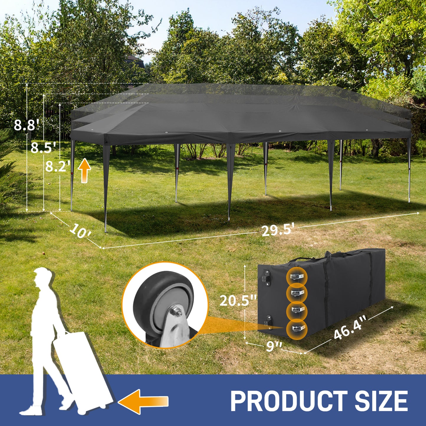 10x30ft Outdoor Pop Up Canopy, Portable Instant Canopy Tent for Outdoor Events Party Wedding Birthday Graduation