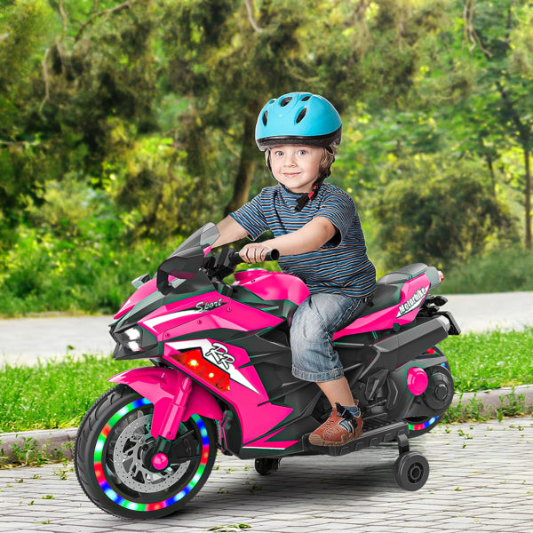 12V Electric Motorcycle for Kids, Powered Toy Motorcycle, Child Motorcycle Ride On with Light Wheels and Bluetooth Music Red (No shipping on weekends)