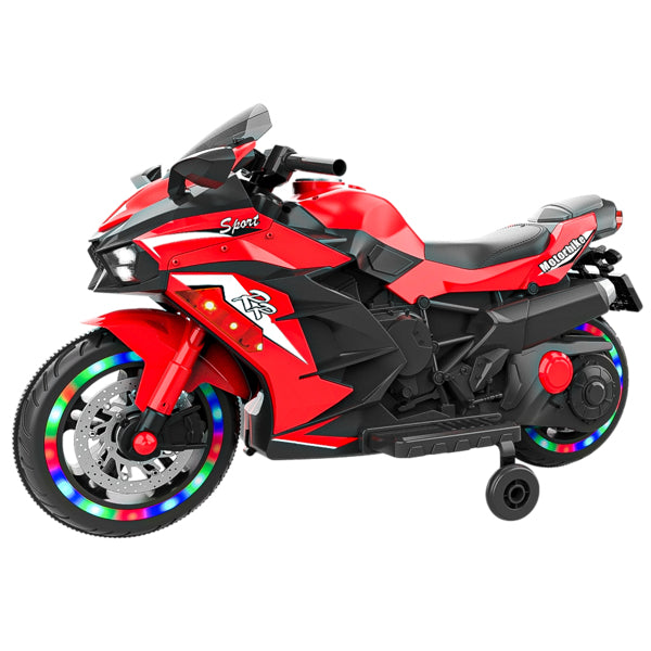 12V Electric Motorcycle for Kids, Powered Toy Motorcycle, Child Motorcycle Ride On with Light Wheels and Bluetooth Music Red (No shipping on weekends)