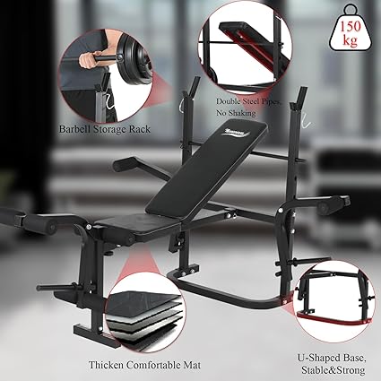 Novonova Multi functional Full function Weightlifting Bench - Leg and Butterfly Stretching and Foldable Weightlifting Bench and Dumbbell Stand, Weightlifting Bench, Developer Sleeper Fitness Bench Tiltable/Adjustable