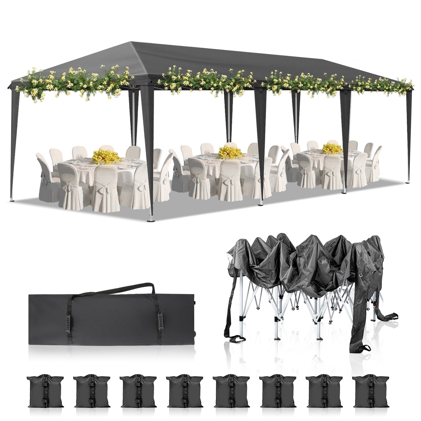 10x30ft Outdoor Pop Up Canopy, Portable Instant Canopy Tent for Outdoor Events Party Wedding Birthday Graduation