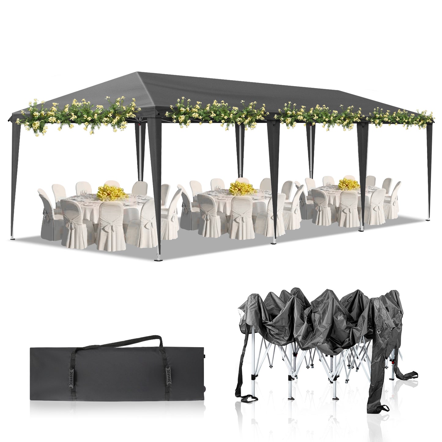 10x30ft Outdoor Pop Up Canopy, Portable Instant Canopy Tent for Outdoor Events Party Wedding Birthday Graduation