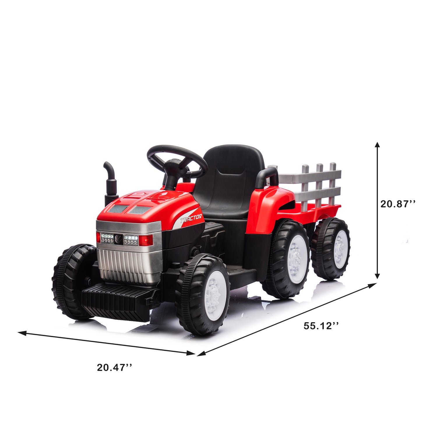 12V7AH Battery-Powered Toy Tractor with Trailer, Remote Control, Kids' Electric Excavator Vehicles with 2x35W Dual Motor, Treaded Tires, LED Lights, USB, Music, - Gifts for Boy, Girl