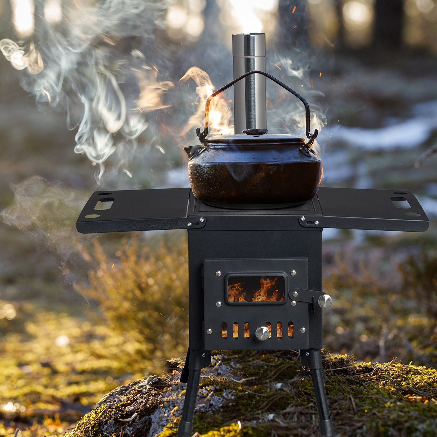 Portable Outdoor Wood Burning Stove Tent Stove with Chimney Pipe and Gloves for Tent,Picnic,Camping, Ice-fishing,Travel, Folding Heating Wood Burning