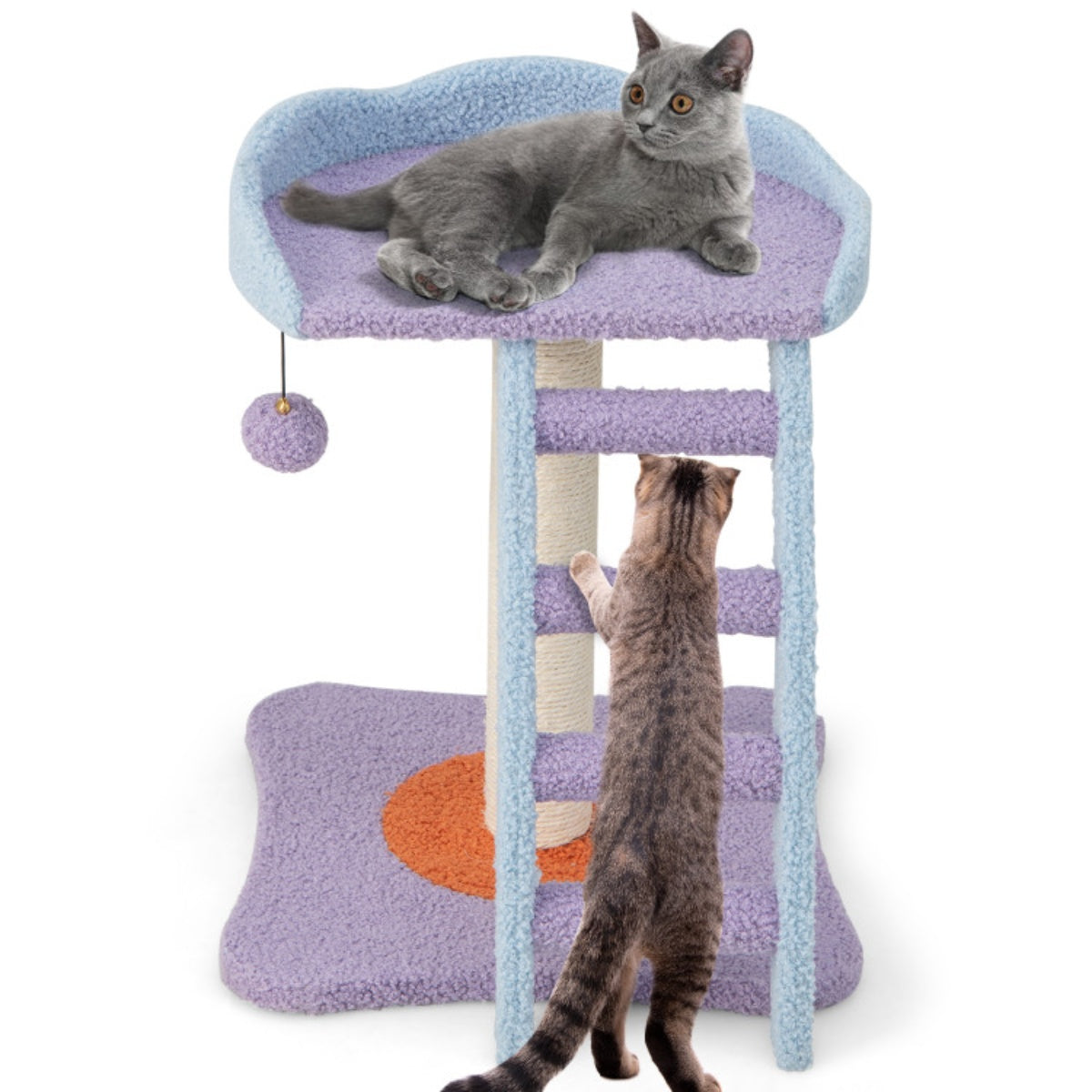 2 storey cat tree, cat climbing frame, plush cat tower with ladder shape