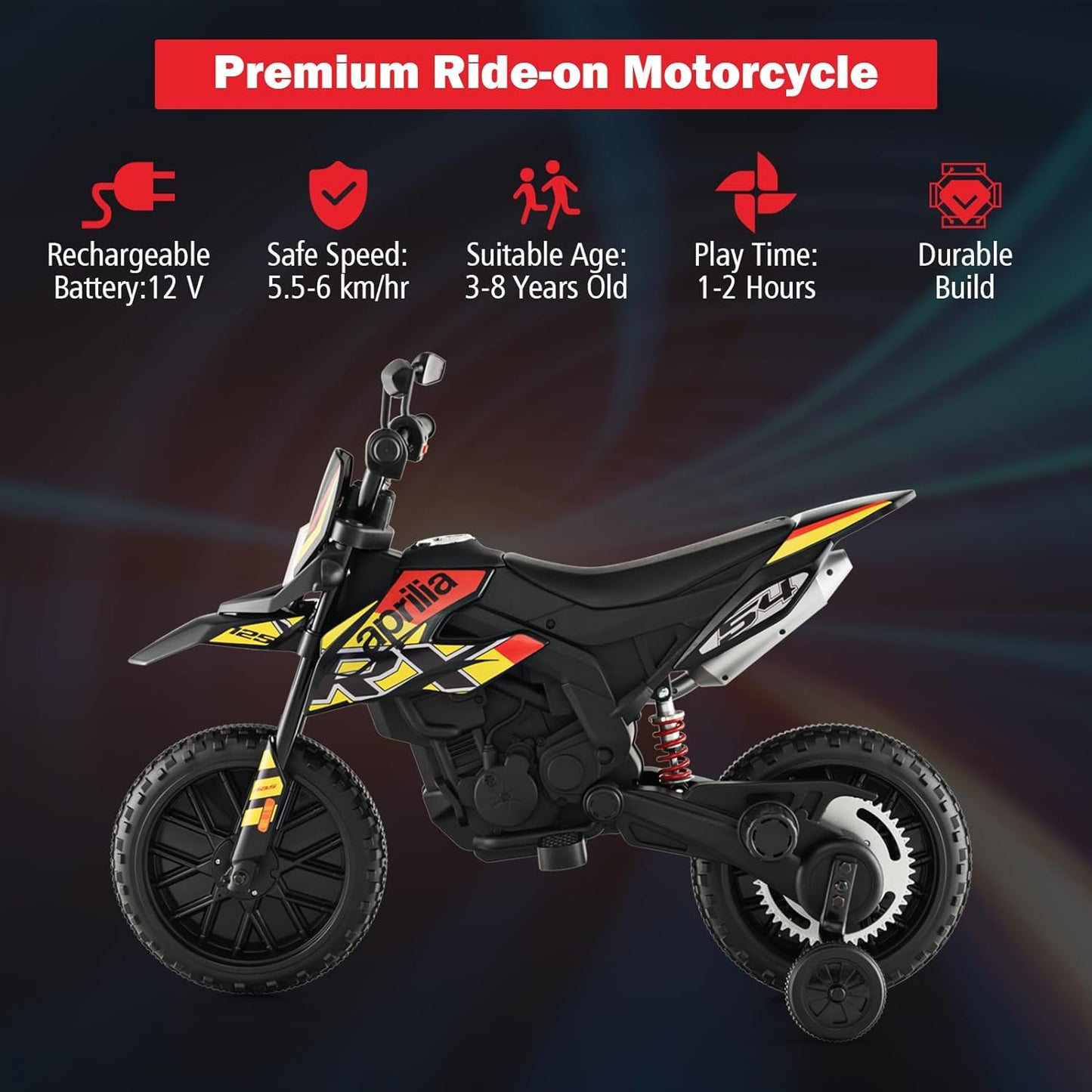 12V Electric Kid Dirt Bike for Boys, Battery Powered Motorcycle for Kids, Off Road Motorbike Toy 4Mph-Yellow(Not shipped on weekends) (Banned from temu, Walmart)