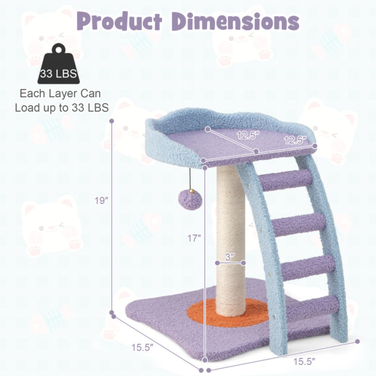 2 storey cat tree, cat climbing frame, plush cat tower with ladder shape