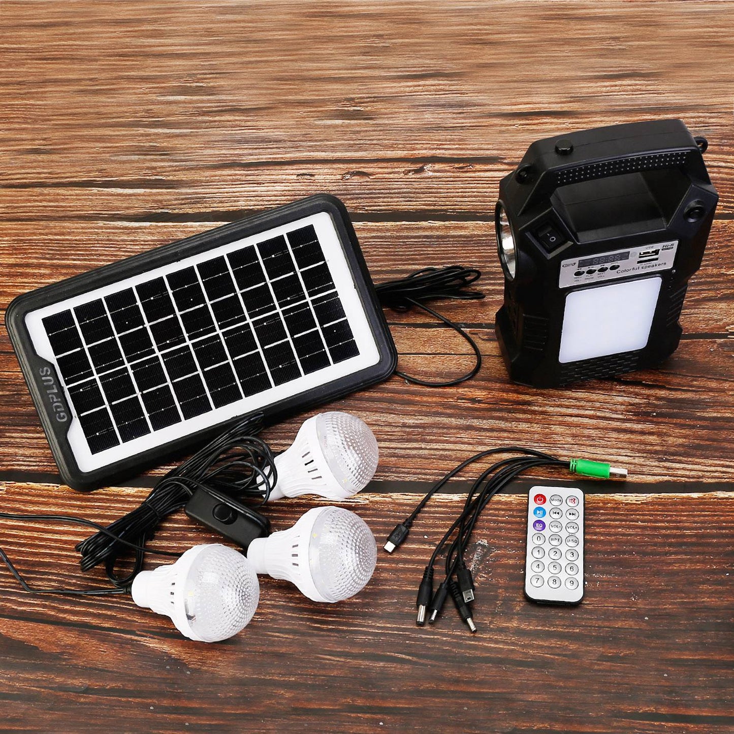 Portable Solar Power Station Rechargeable Backup Power Bank w/Flashlight 3 Lighting Bulbs For Camping Outage Garden Lamp