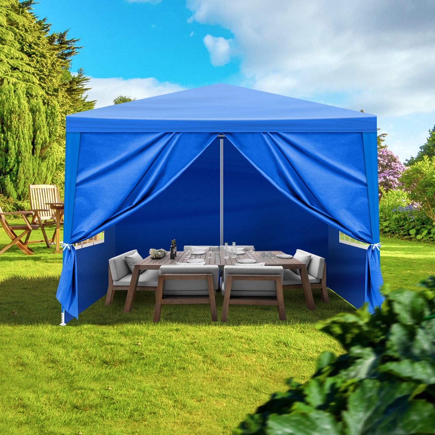 Garden Vida Pop Up Gazebo 3x3m Chapiteau de fête Chapiteau de jardin extérieur étanche avec sac de transport, Bleu