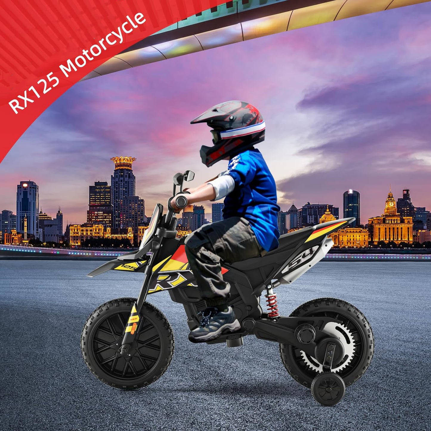 12V Electric Kid Dirt Bike for Boys, Battery Powered Motorcycle for Kids, Off Road Motorbike Toy 4Mph-Yellow(Not shipped on weekends) (Banned from temu, Walmart)