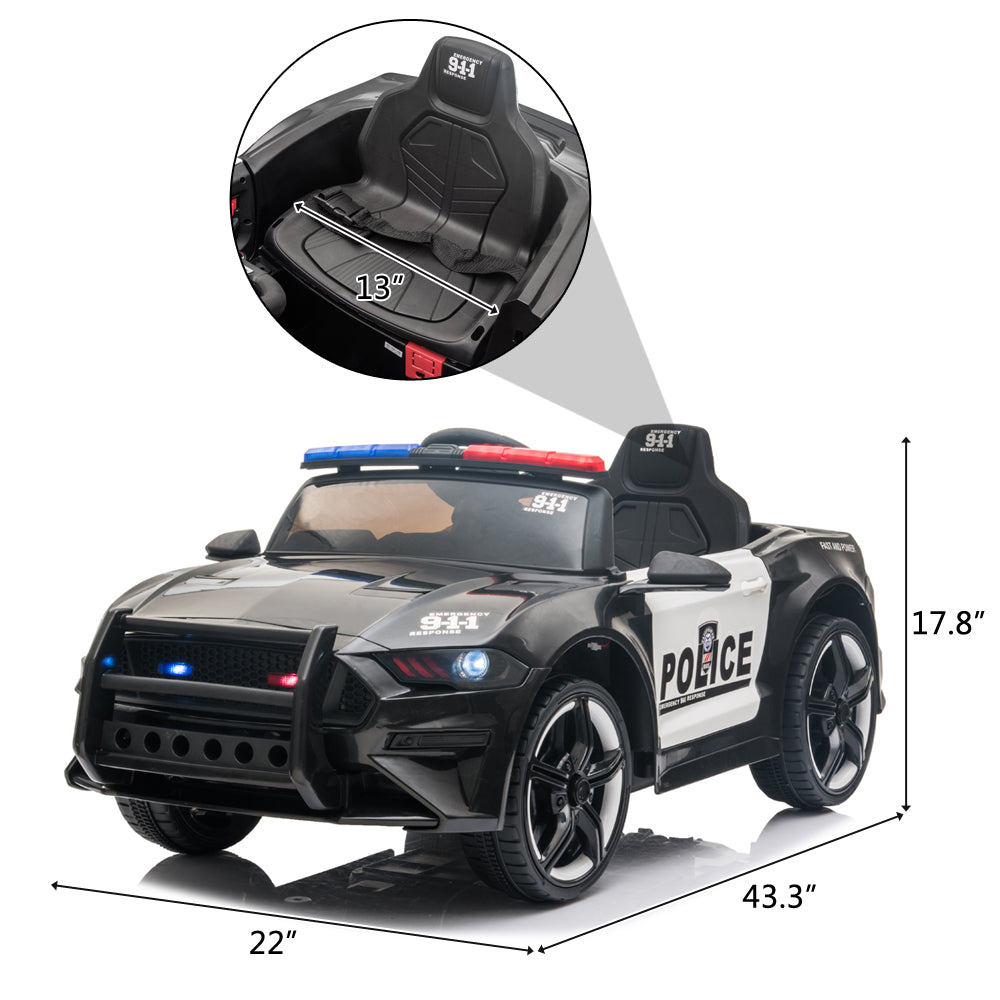 12V Kids Ride On Car ,Police sports car,2.4GHZ Remote Control,LED Lights,Siren,Microphone,Black