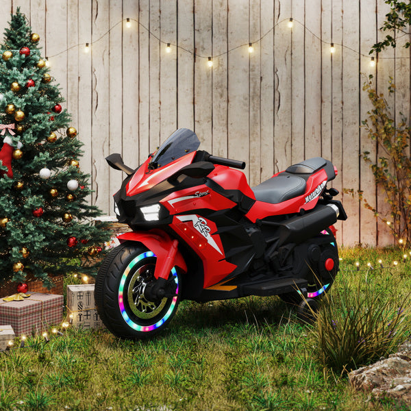 12V Electric Motorcycle for Kids, Powered Toy Motorcycle, Child Motorcycle Ride On with Light Wheels and Bluetooth Music Red (No shipping on weekends)