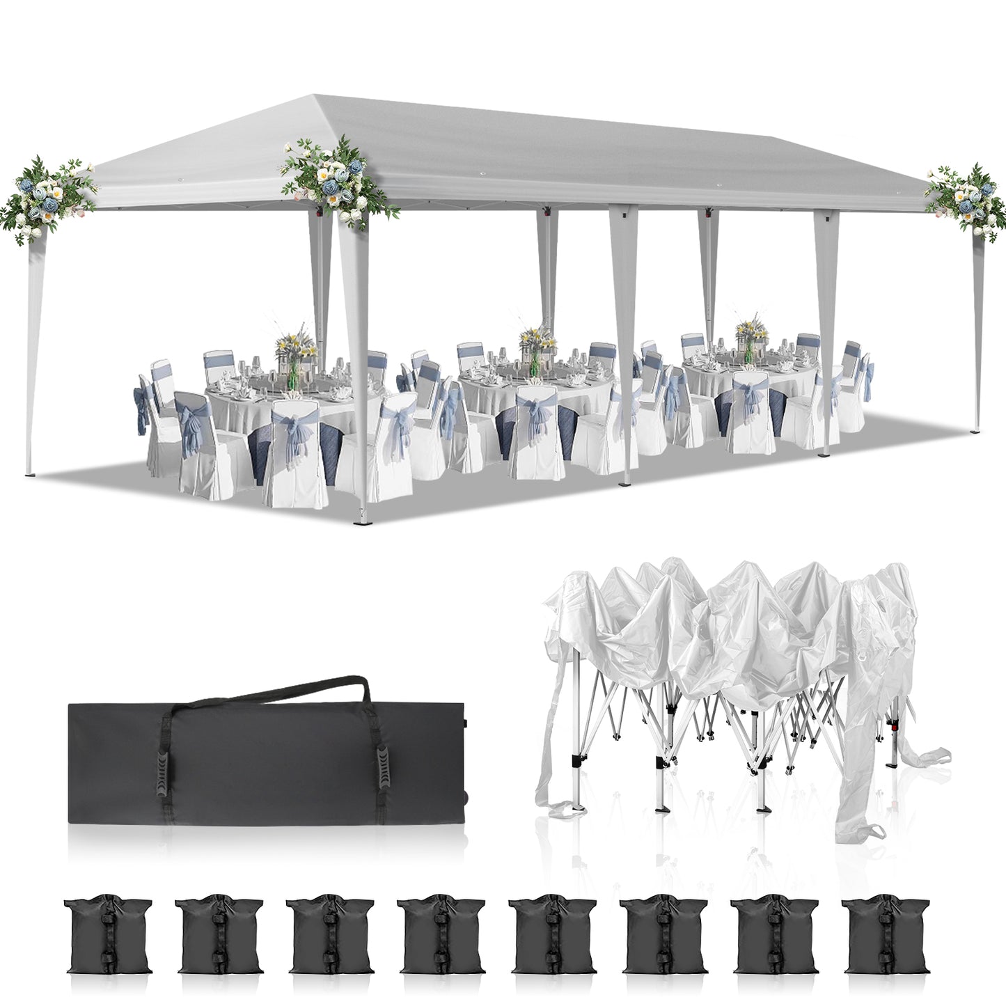 10x30ft Outdoor Pop Up Canopy, Portable Instant Canopy Tent for Outdoor Events Party Wedding Birthday Graduation