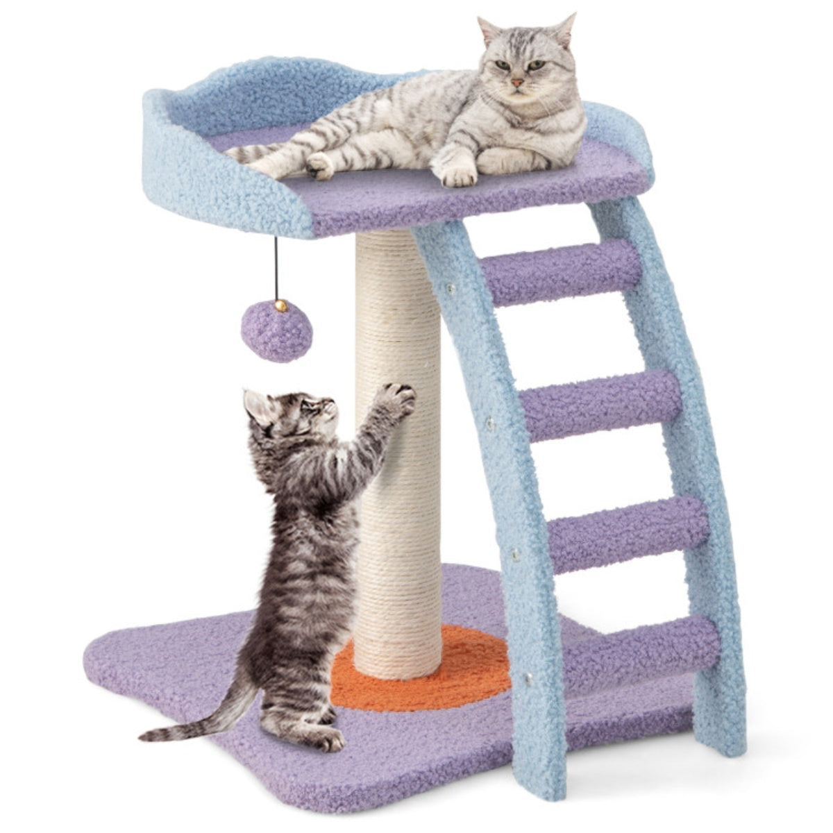 2 storey cat tree, cat climbing frame, plush cat tower with ladder shape