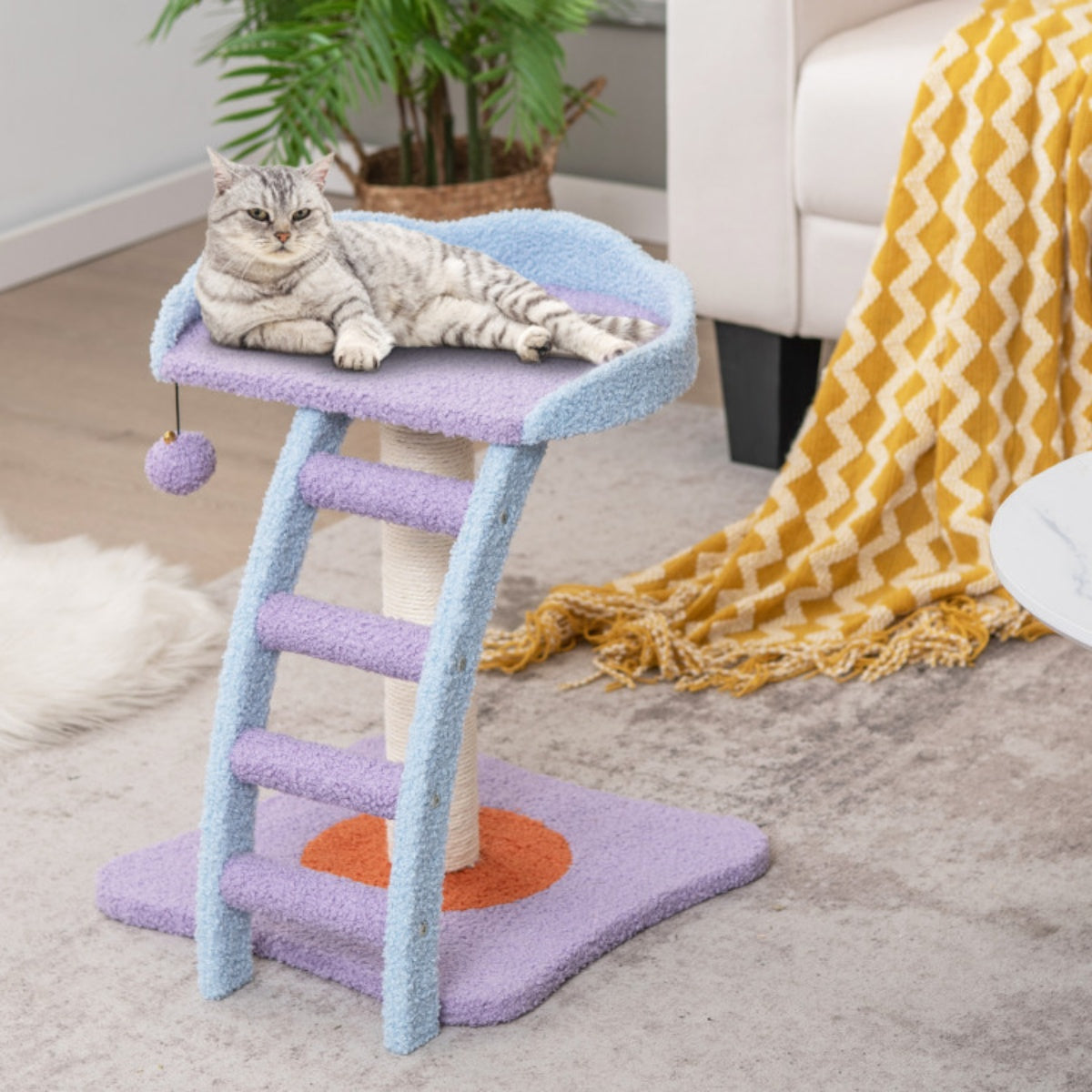 2 storey cat tree, cat climbing frame, plush cat tower with ladder shape