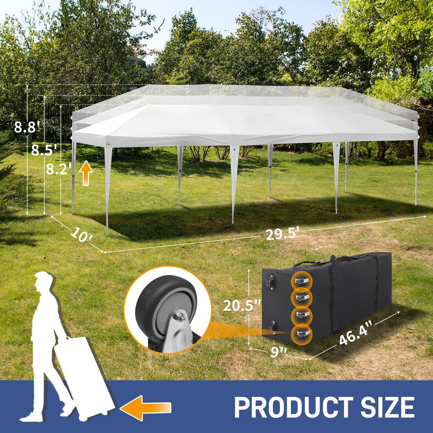 10x30ft Outdoor Pop Up Canopy, Portable Instant Canopy Tent for Outdoor Events Party Wedding Birthday Graduation